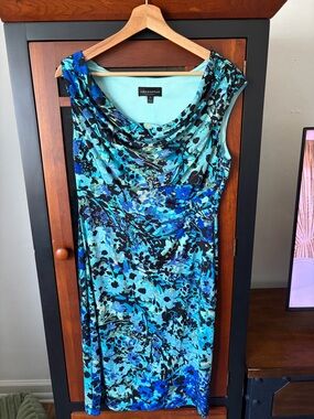 connected apparel Blue Floral Cowl Neck Midi Dress
